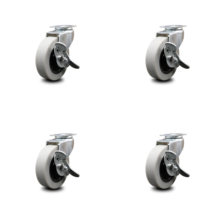 SERVICE CASTER 3 Inch Thermoplastic Wheel Top Plate Caster Set with Brakes SCC, 4PK SCC-05S310-TPRS-SLB-4